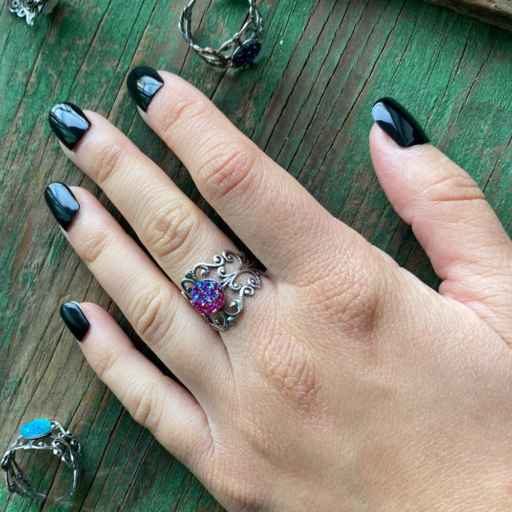 Handmade Druzy Adjustable Red Ring